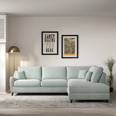 Amelia Soft Brushed Corner Sofa & Modular Footstool Set with Dark Wood Legs (Right Facing) ÉDITÉ