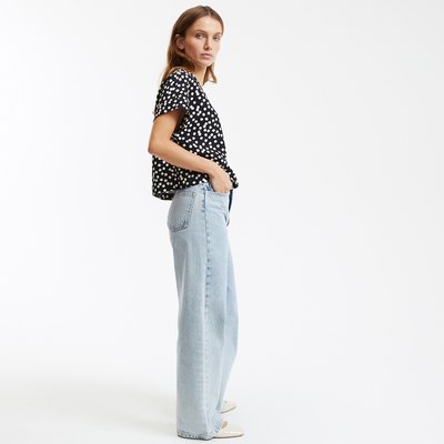Camisa cropped con estampado de lunares, manga corta y cuello redondo LA REDOUTE COLLECTIONS