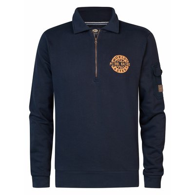 Embroidered Logo Cotton Sweatshirt with Half Zip PETROL INDUSTRIES
