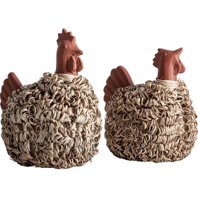Duo de figurines en terre cuite et raphia RECOLLECTION