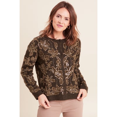 Gilet droit mi-long brodé à sequins BREAL