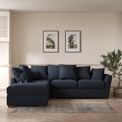 Florence Scatterback Soft Brushed Corner Sofa & Footstool with Dark Wood Legs (Left Facing) ÉDITÉ