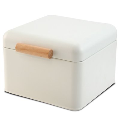 Boîte organisation de la cuisine en métal blanc et bois 20x20x14cm WADIGA