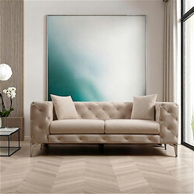 Canapé 2 places beige en velours capitonné DOVER PIER IMPORT