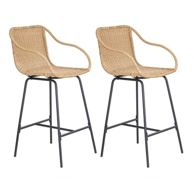 Lot de chaises de bar et d'ilot en métal et assise rotin 65cm MOOREA | Lot de 2 MOB IN