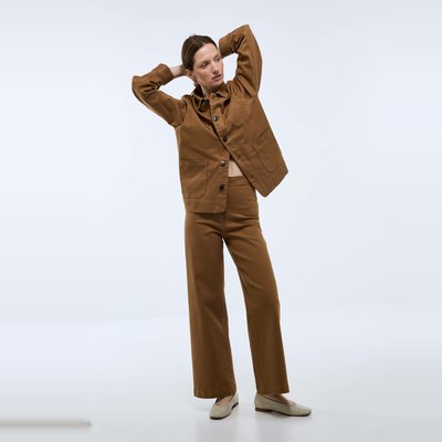 Pantalon large taille haute contenant du coton MONOPRIX