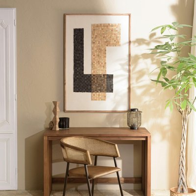 Décoration murale bois et tissu mosaïques beiges/noires 82 x 122 cm DENVER PIER IMPORT