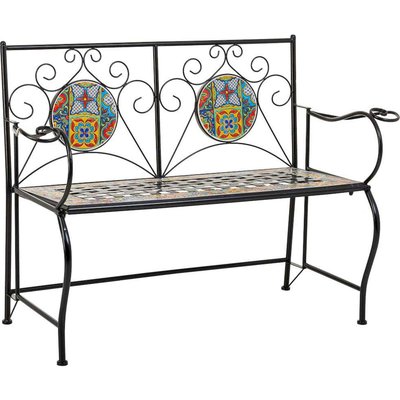 banc mosaïque  en fer forgé assise carrelée artisanale RECOLLECTION