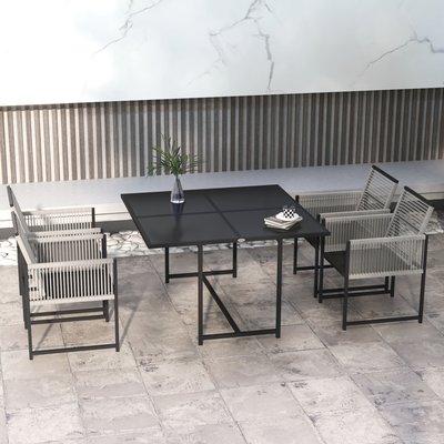 Ensemble salon de jardin encastrable 4 places 5 pièces noir gris OUTSUNNY