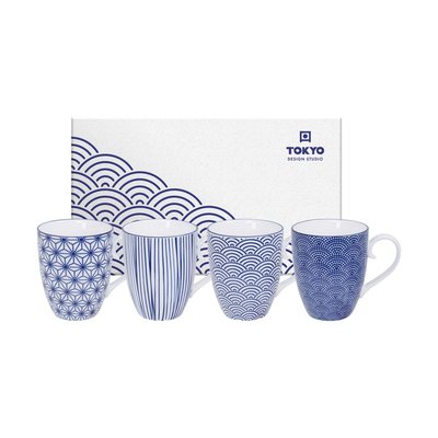Coffret 4 Mugs Nippon Blue 38 Cl Blancs Et Bleus TOKYO DESIGN STUDIO