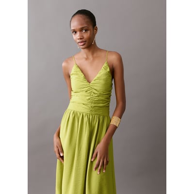 Robe Mango Vert Foncé Taille XS - Longueur 86cm, Manches Courtes, Occasion Très Bon état