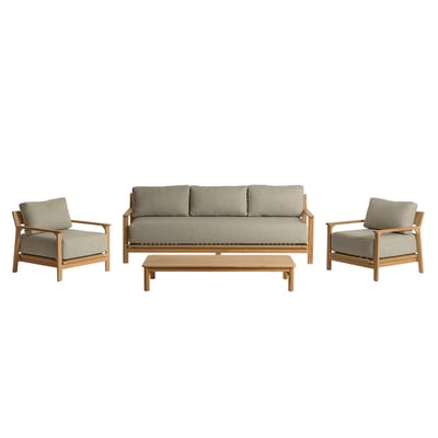 Salon de jardin bas en teck avec coussins gris chiné 5 personnes  PIANA BERAH GETAH