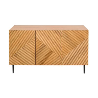 Buffet design en bois clair chêne massif gravé et métal noir 3 portes L135 cm ARCHIPEL MILIBOO