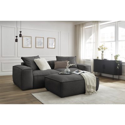 Canapé droit fixe 4 places en tissu chiné avec pouf, BOHEME BOBOCHIC