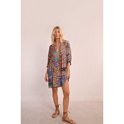 Robe courte évasée imprimée manches longues MOLLY BRACKEN