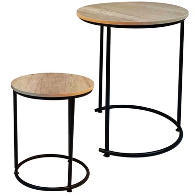 Set de 2 tables d'appoint gigognes bois et métal noir 40x40x49cm WADIGA