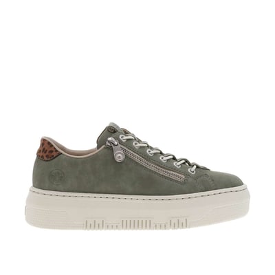 Baskets basses tennis kaki à plateforme avec lacets élastiqués et zip latéral RIEKER