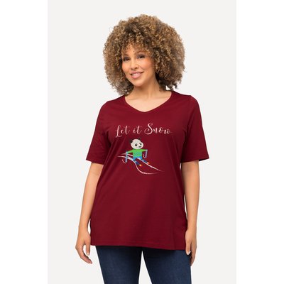T-shirt de Noël à col en V et manches ULLA POPKEN