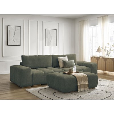 Canapé droit convertible 4 places en tissu bouclette avec pouf, ANAKIN BOBOCHIC
