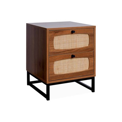 Table de chevet décor bois et cannage 2 tiroirs RETRO SWEEEK