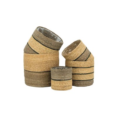 Série de 5 cache-pots en jute naturelle et brun – Forme droite avec doublure plastique AUBRY GASPARD
