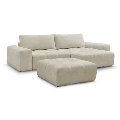 Canapé d'angle convertible 4 places en tissu texturé avec pouf, ANAKIN BOBOCHIC