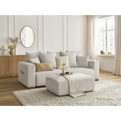 Canapé droit convertible 4 places en tissu chiné avec pouf, SIDONIE BOBOCHIC