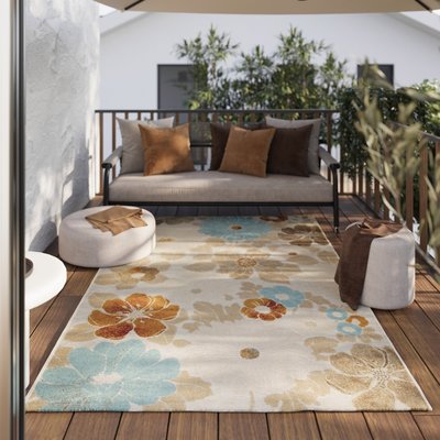 Tapis intérieur extérieur vintage motif floral , BEACH FLOWER WECON HOME