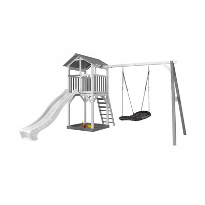 AXI Structure de jeu Beach Tower Blanc Gris avec 1 balancoire siege nid ovale Roxy et toboggan Blanc AXI HOUSE