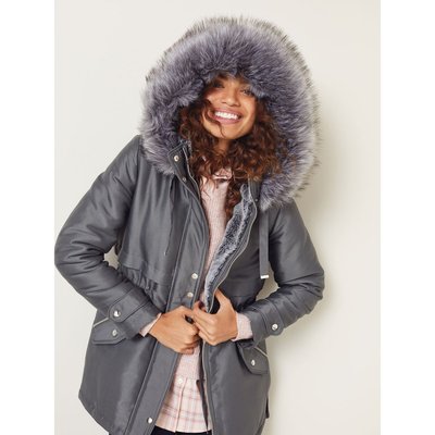 Manteau gris capuche fourrure new arrivals