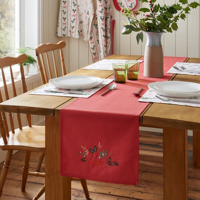 Holly Stripe Christmas Cotton Dining Table Runner CATHERINE LANSFIELD