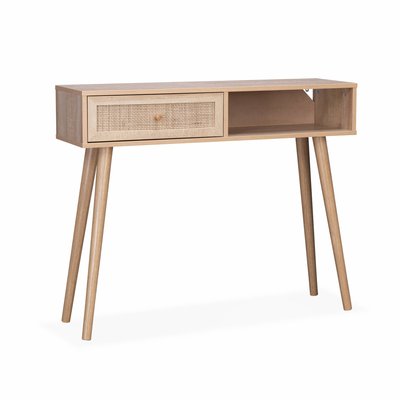 Console scandinave effet bois et cannage 1 tiroir BOHÈME SWEEEK