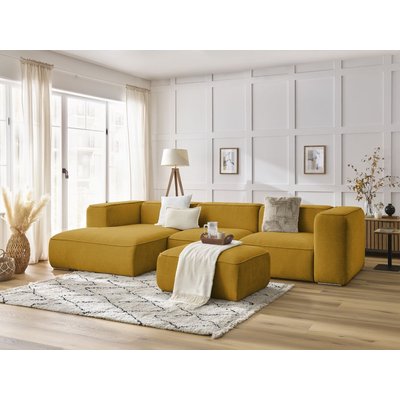 Canapé d'angle fixe 5 places en tissu texturé avec pouf, ZEPHYR BOBOCHIC