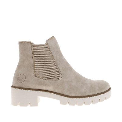 Bottines aspect nubuck taupe à semelle surélevée à talon décroché bas, fourrées, à soufflet élastiqué extérieur RIEKER