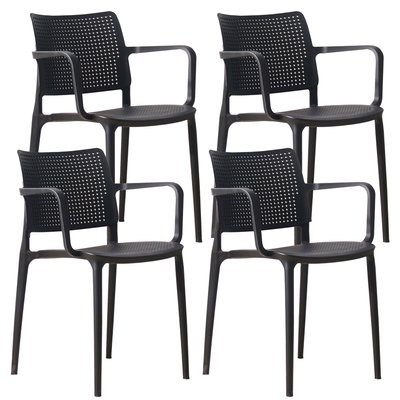 Lot de 4 chaises de terrasse ajourée en plastique avec accoudoirs, RIGA OVIALA