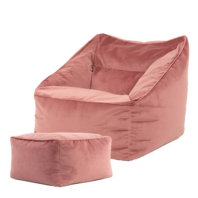 Pouf fauteuil et son repose-pied velours carré - NATALIA ICON