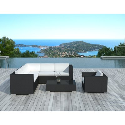 Salon de jardin canapé d'angle résine + fauteuil + table basse PIER IMPORT