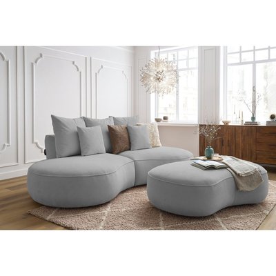 Canapé droit fixe 5 places en tissu texturé avec pouf, SAINT-GERMAIN BOBOCHIC