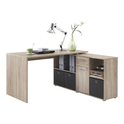 Bureau d'Angle Modulable avec Caisson, Tiroir et Étagères de Rangements - Lex CALICOSY