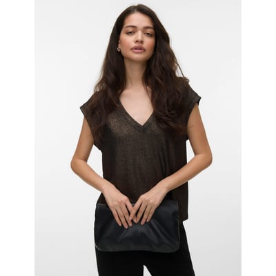 T-shirt manches courtes, col V, à paillettes VERO MODA