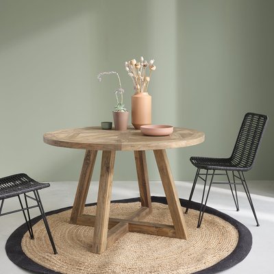 Table  en teck recyclé massif FSC mixte ronde 4 pers.  CARGO BERAH GETAH