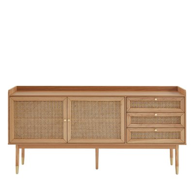 Buffet 2 portes 3 tiroirs en bois et cannage L180cm- BOMBONG DRAWER