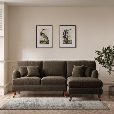 Emeline Textured Velvet Right Hand Corner Chaise Sofa with Antique Castor Legs SO'HOME