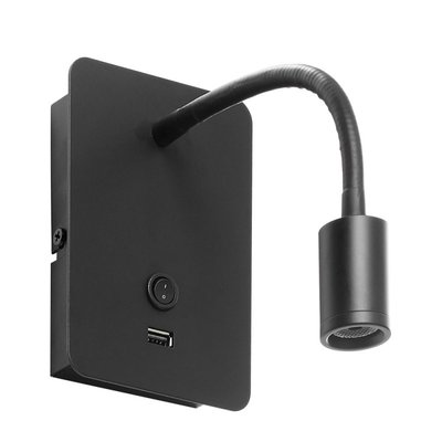 Applique Tête De Lit Noire Flexible Focus Avec Port Usb MILLUMINE