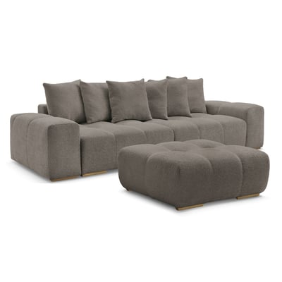 Canapé droit convertible 4 places en tissu bouclette avec pouf, ANAKIN BOBOCHIC