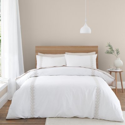 Embroidery Leaf 100% Cotton Duvet Cover and Pillowcase Set BIANCA FINE LINENS