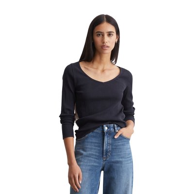 T-shirt long col V slim en jersey côtelé MARC O’POLO DENIM