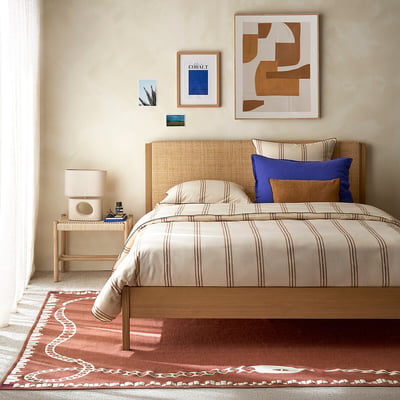 Bett ORA mit Lattenrost aus Eiche, eichenfurniertem Holz und geflochtenem Rattan LA REDOUTE INTERIEURS