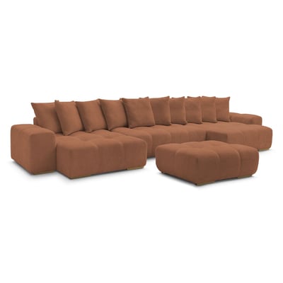 Canapé panoramique convertible 7 places en tissu bouclette avec pouf, ANAKIN BOBOCHIC