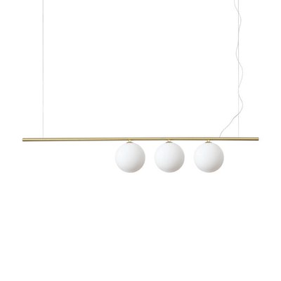Suspension laiton mat 3 globes verre soufflé Perline MILLUMINE